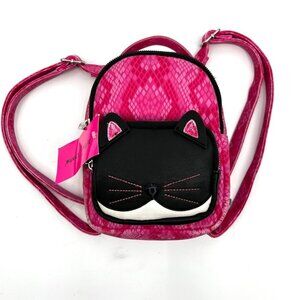 Betsey Johnson Kitsch Cat Mini Backpack Pink Snakeskin‎ Floral Interior
